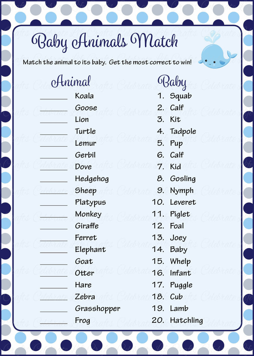 Baby Animals Match Baby Shower Game - Peas in a Pod Baby Shower