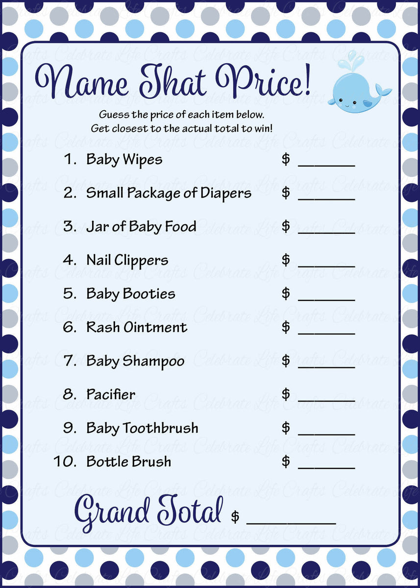 Nautical Name The Baby Game - Whale Baby Shower Game Cards – CraftyKizzy
