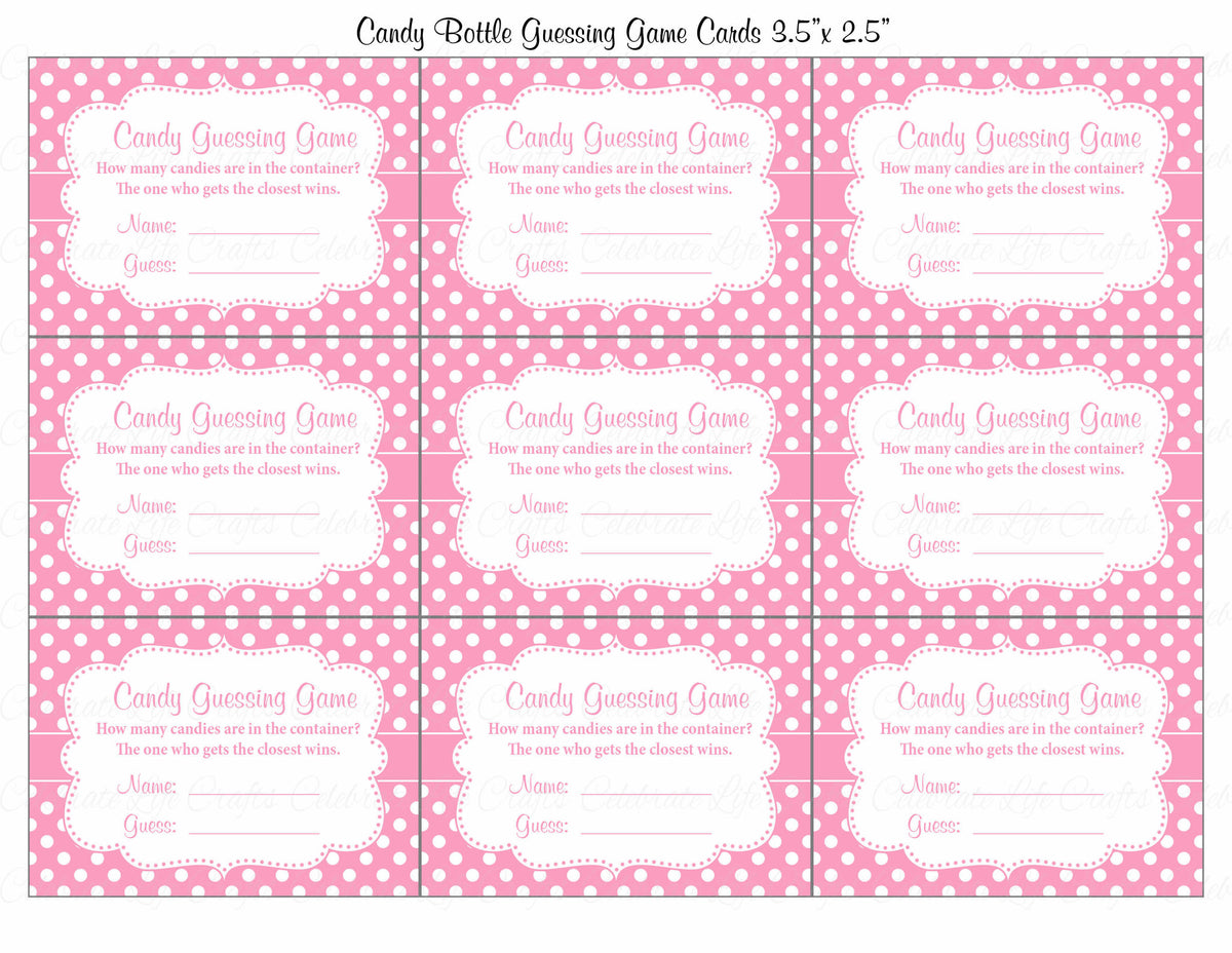 Baby Shower Printable Game Candy Jar or Bottle Guessing Game Sign and Tags  Baby Girl Pink Polka Dot Candy Jar Game B2003 (Download Now) 