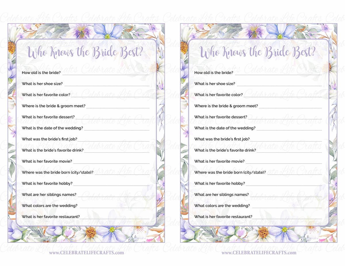 Free Printable Who Knows the Bride Best Game - Pjs and Paint