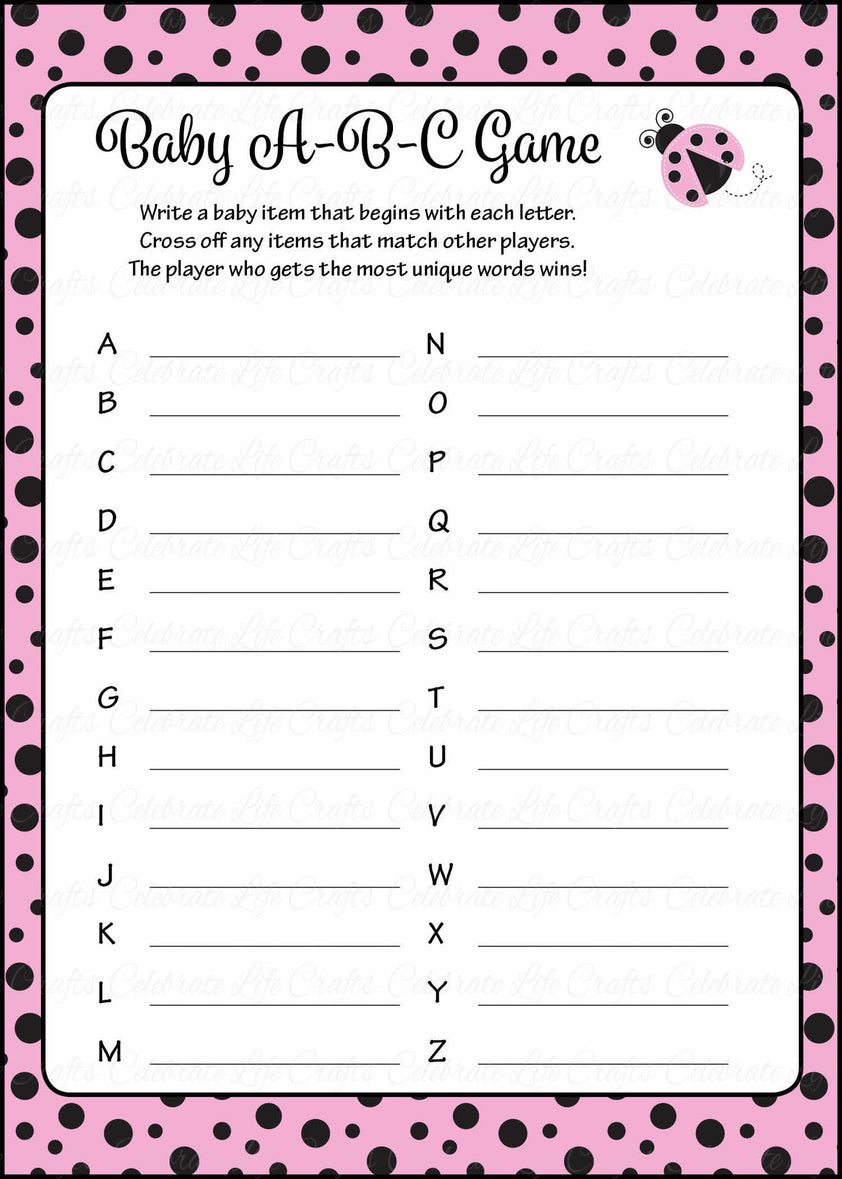 Baby ABC's Baby Shower Game - Ladybug Baby Shower Theme for Baby Girl ...