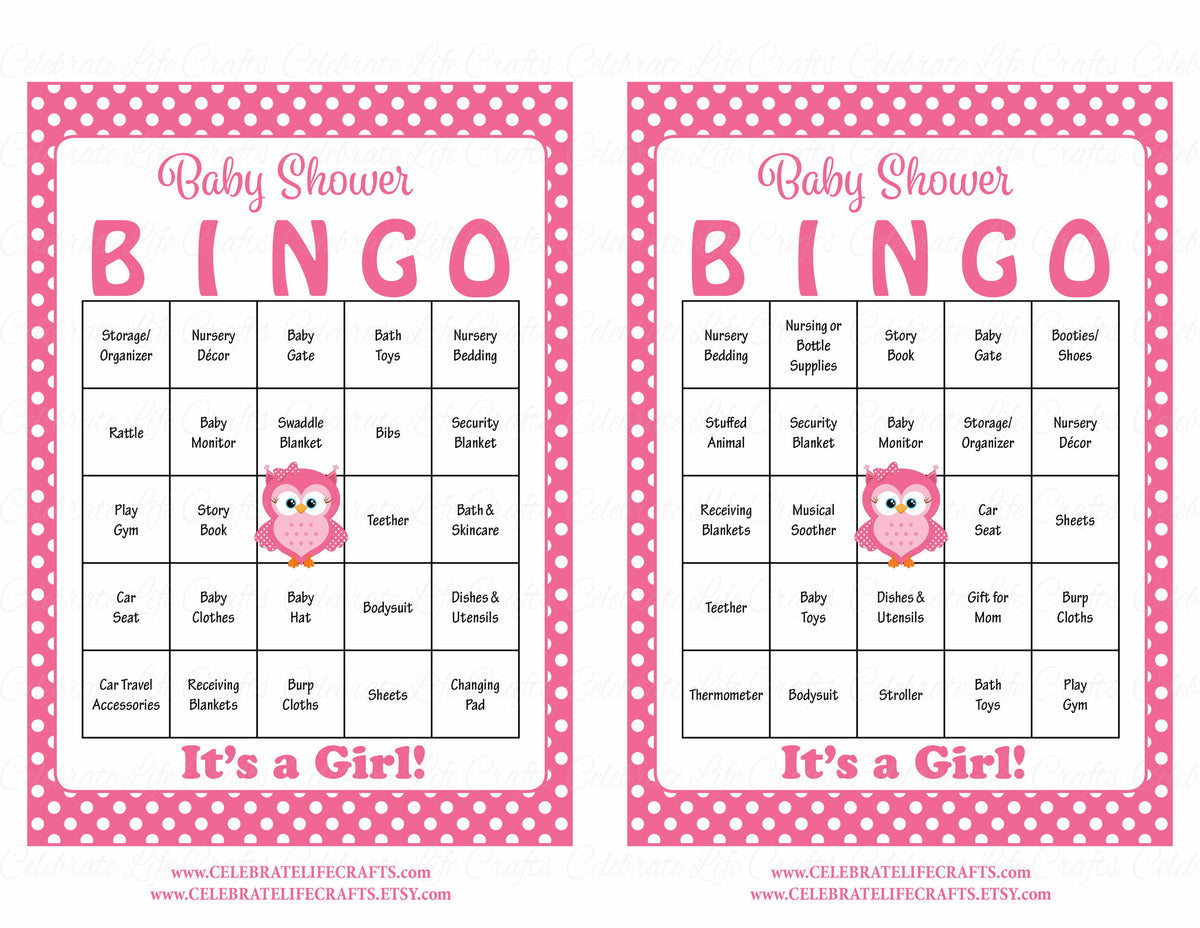 Owl Baby Shower Game Download for Girl | Baby Bingo – Celebrate Life Crafts