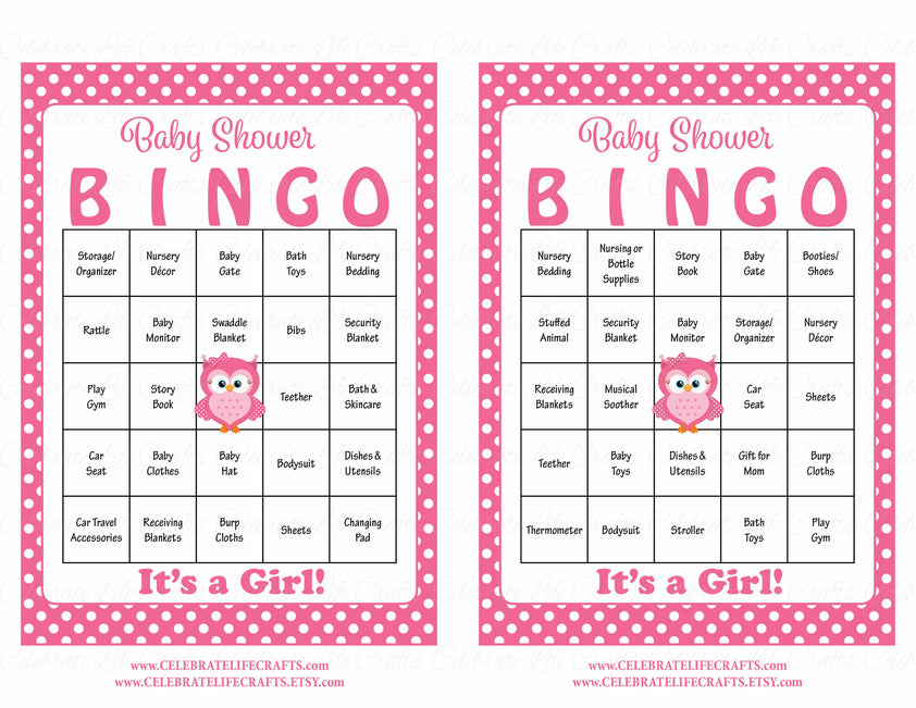 Owl Baby Shower Game Download for Girl | Baby Bingo – Celebrate Life Crafts