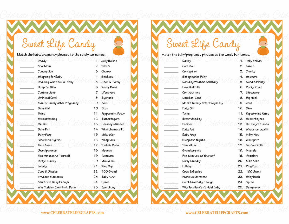 Sweet Life Candy Match Baby Shower Game - Little Pumpkin Baby Shower ...