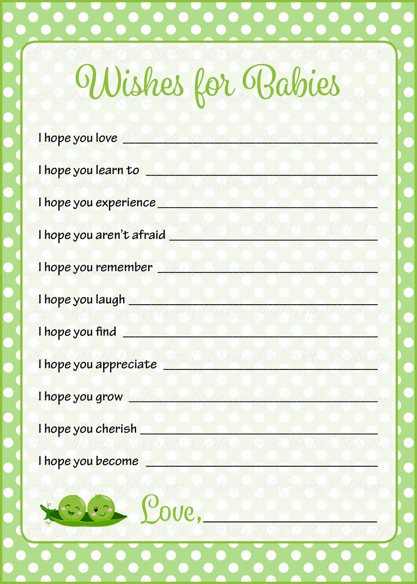 Wishes for Baby Shower Activity - Peas in a Pod Baby Shower Theme for ...