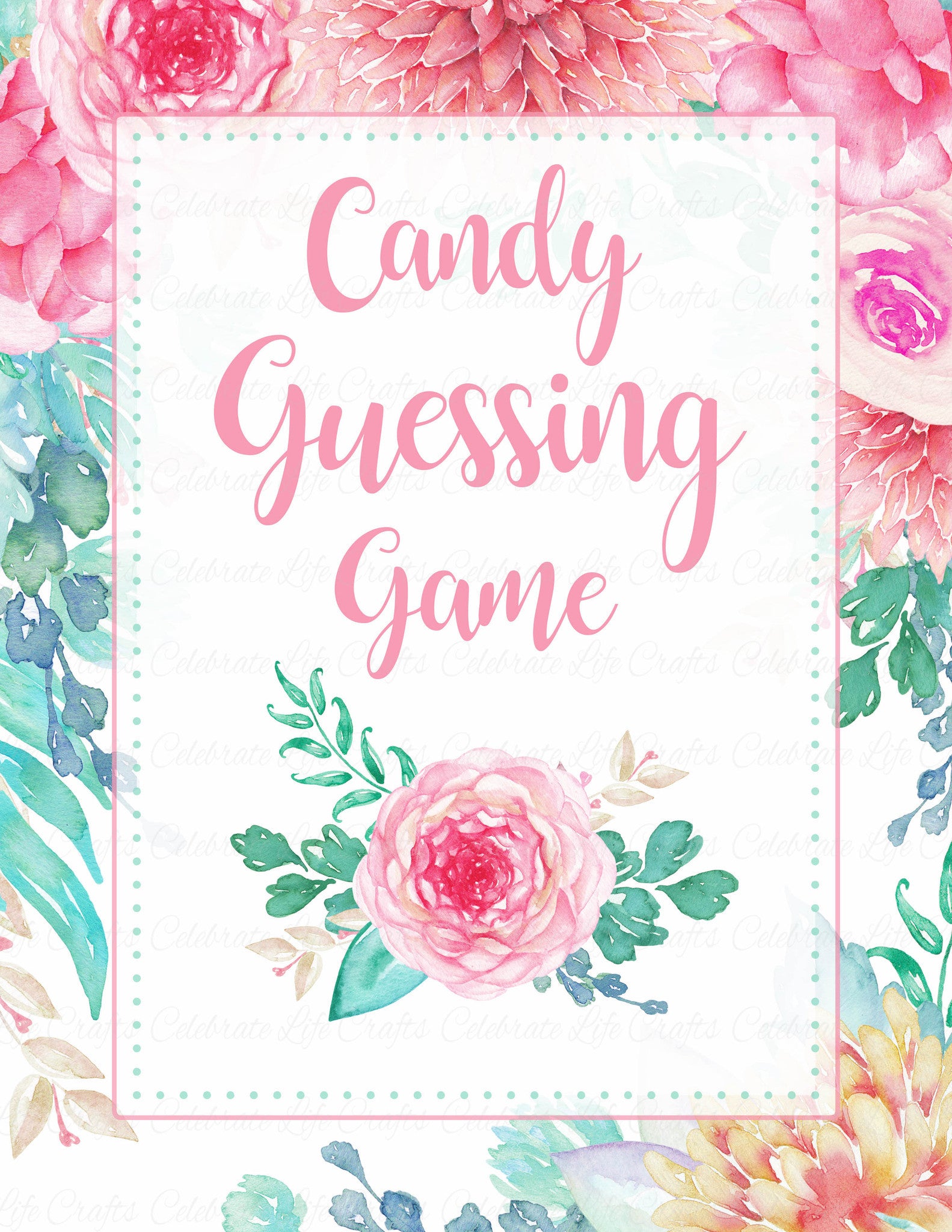 Candy Bar Match-up Baby Shower Game, Pink Flowers - Press Print Party!