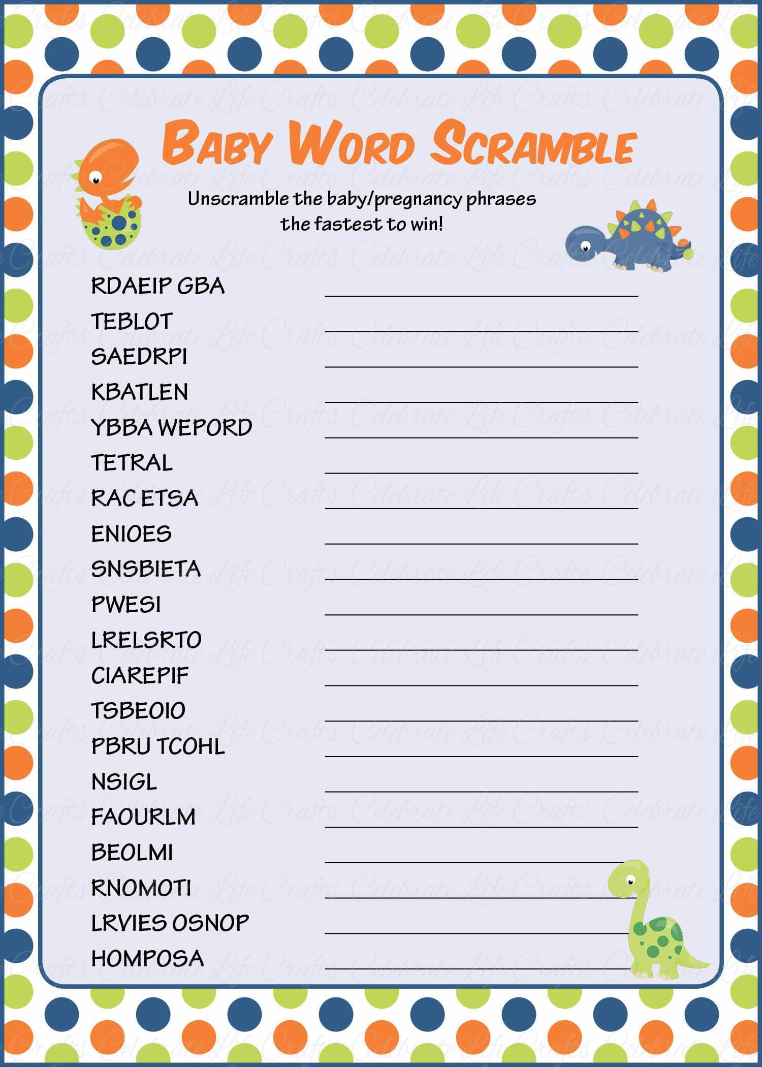 Instant Download Donut Baby Word Scramble Baby Shower Game-BS019