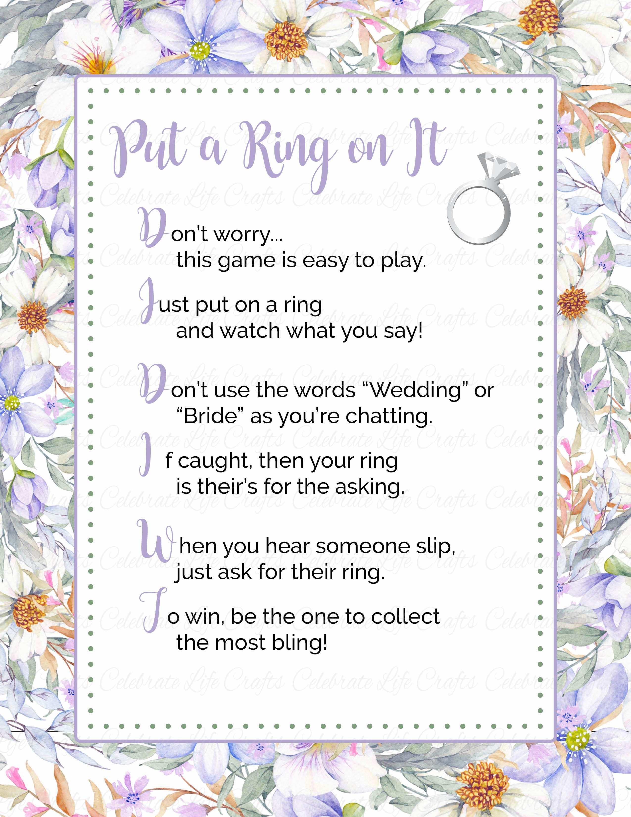 Don't Say Bride Ring Game Printable Bridal Shower Games Instant Download  5x7 8x10 PDF, JPEG Black & White - Etsy | Printable bridal shower games, Bridal  shower, Ring bridal shower