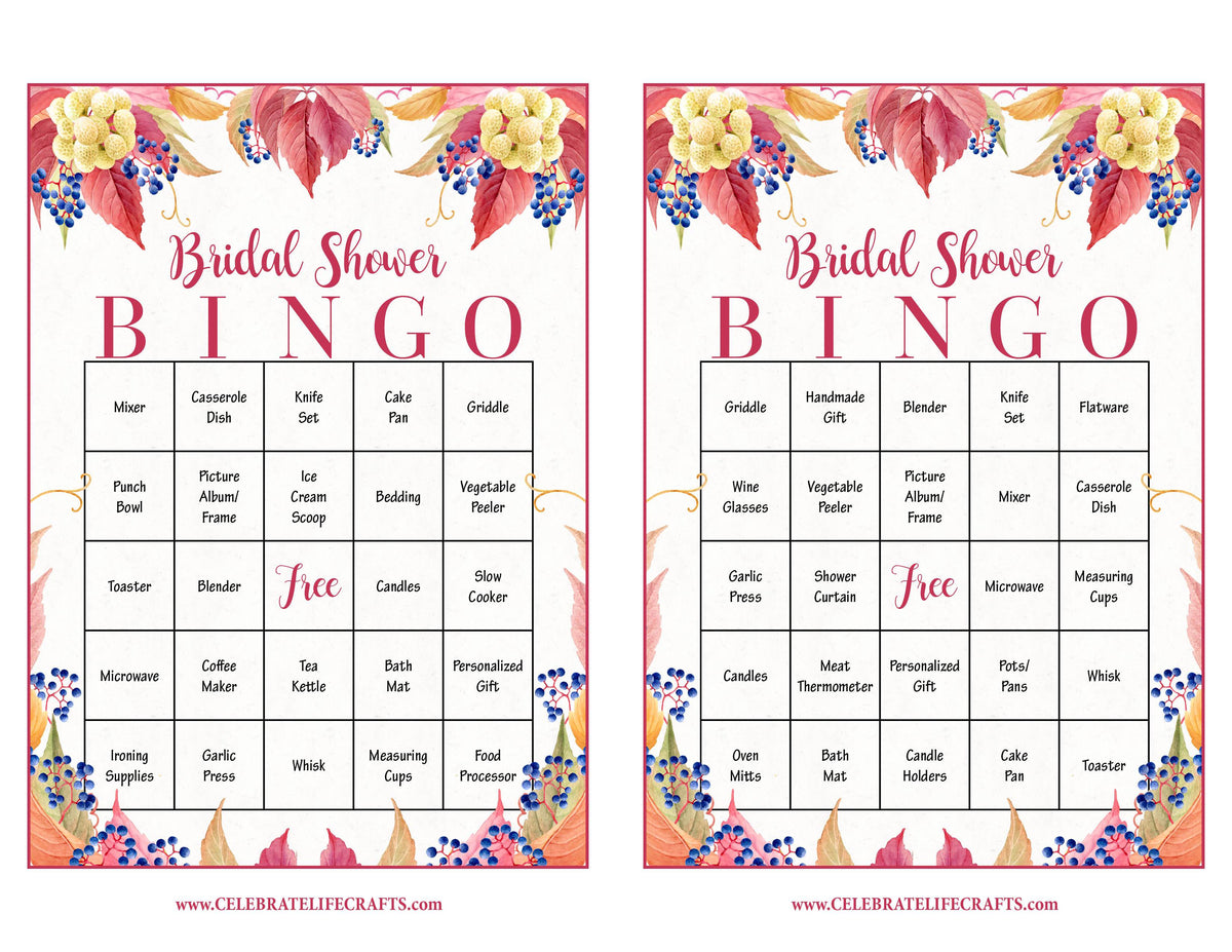 Falling in Love Fall Bridal Shower Game Download | Bridal Gift Bingo ...