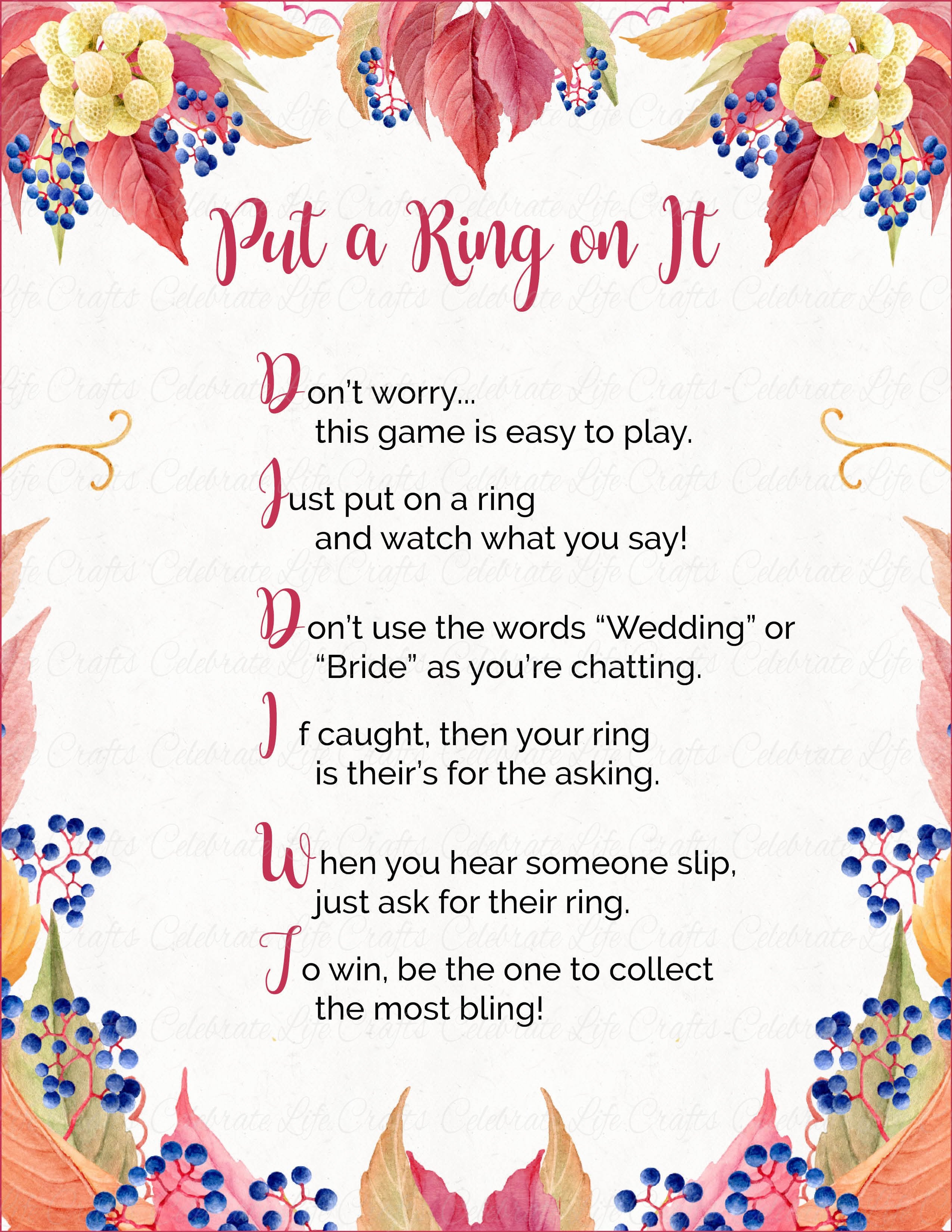 Put a Ring on It Game Printable File Bridal Shower Games Instant Download Bridal  Shower Ring Game Sign Don't Say Bride or Wedding Game - Etsy New Zealand