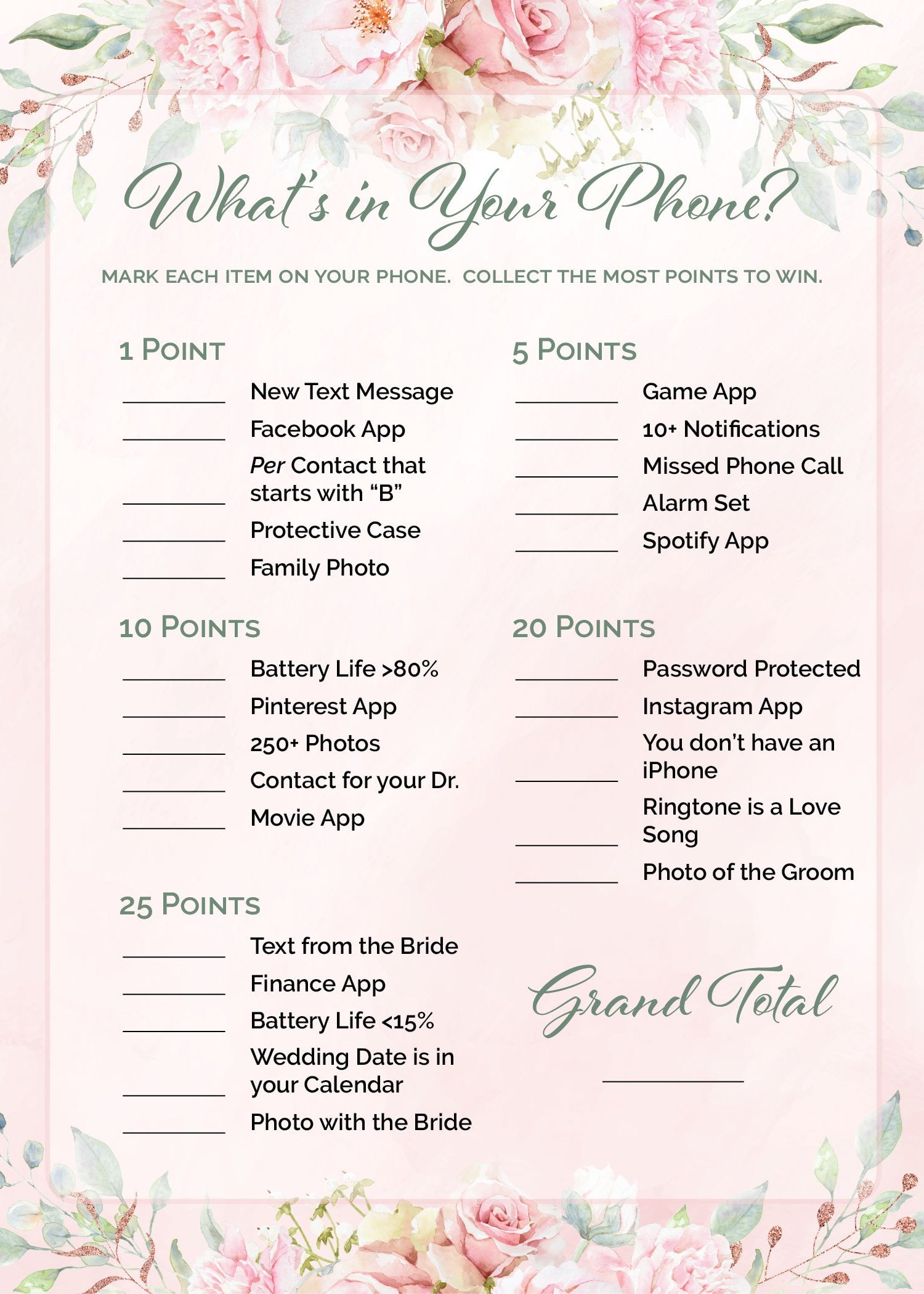 What's in Your Purse Purse Scavenger Hunt Baby or Bridal Shower Printable  Game in Purple Lavender Watercolor With Elephant - Etsy
