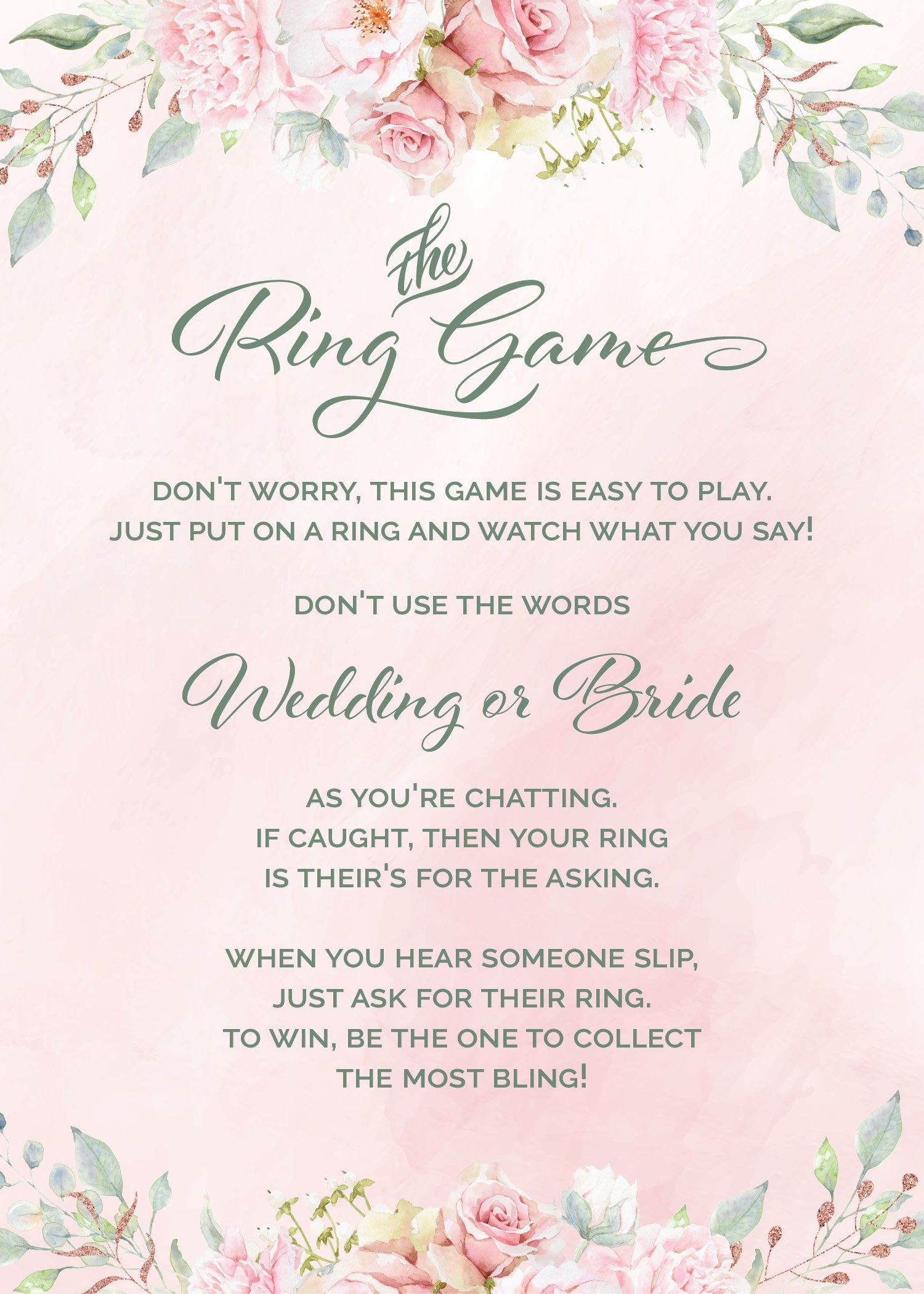 Green Bridal Shower Put a Ring on it Game Sign Printable – LittleSizzle