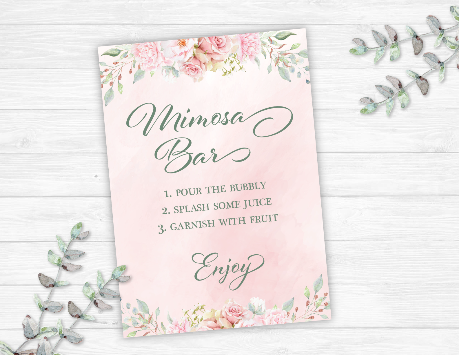 Blush Mimosa Bar Sign,Floral Gold Mimosa Bar Sign, (31gw)